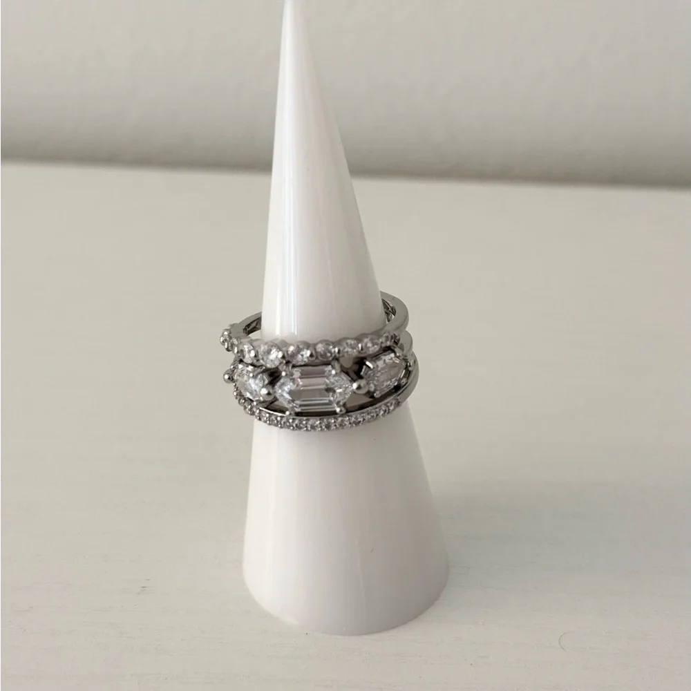 Silver Crystal Stackable Ring Set - White/Silver - Picture 1 of 2